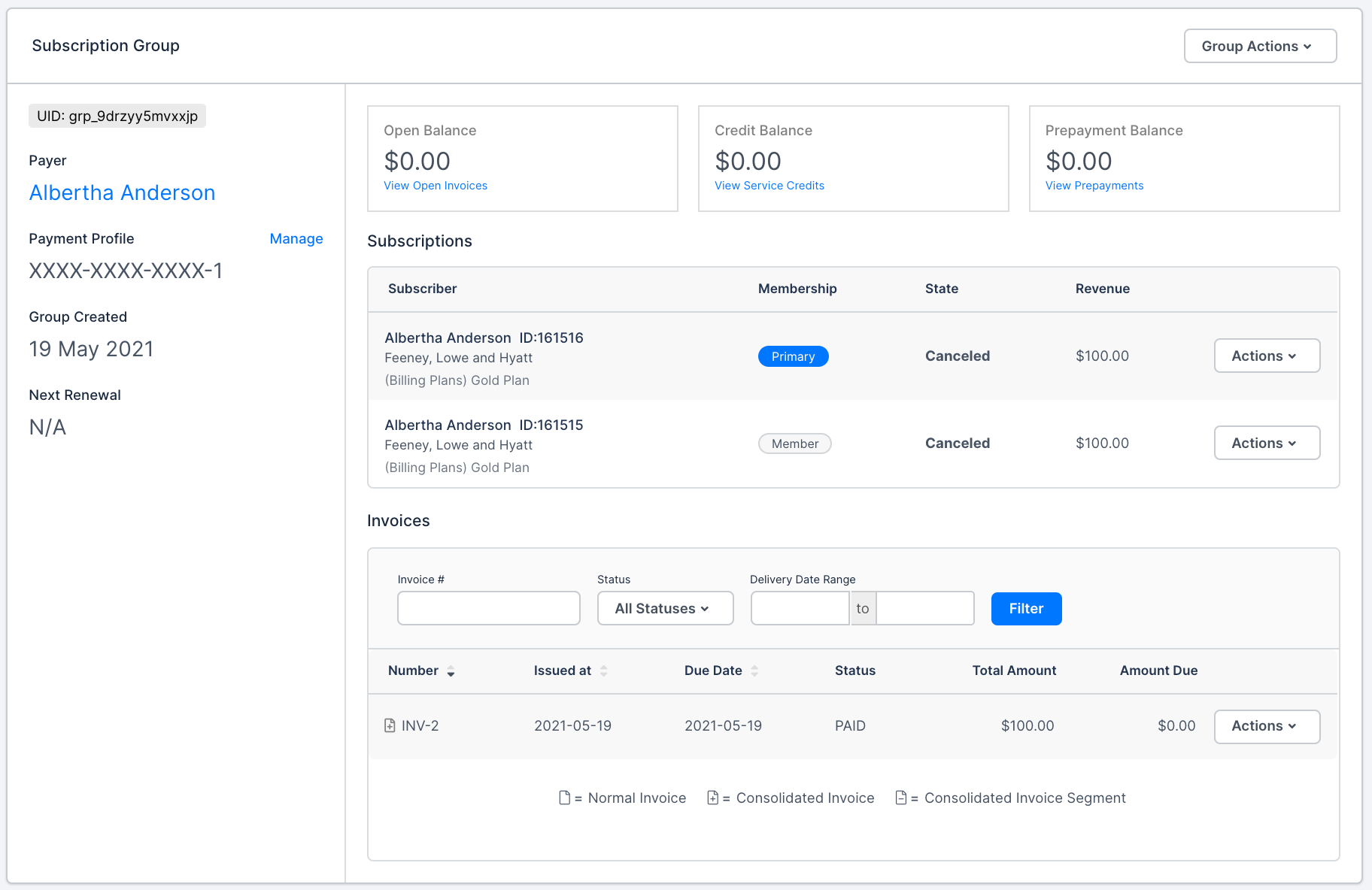 Subscription group in Maxio.