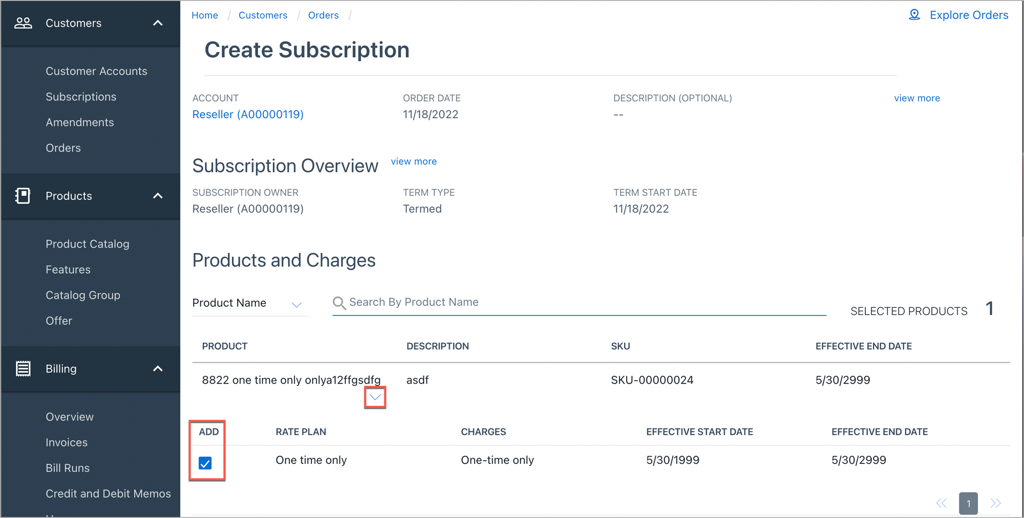 Creating a subscription in Zuora.