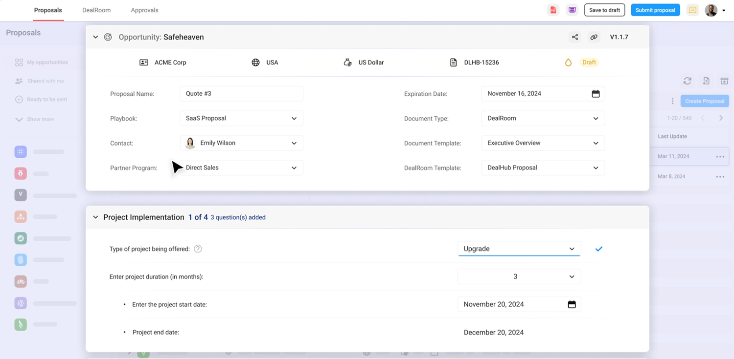 Opportunity overview in Dealhub CPQ.