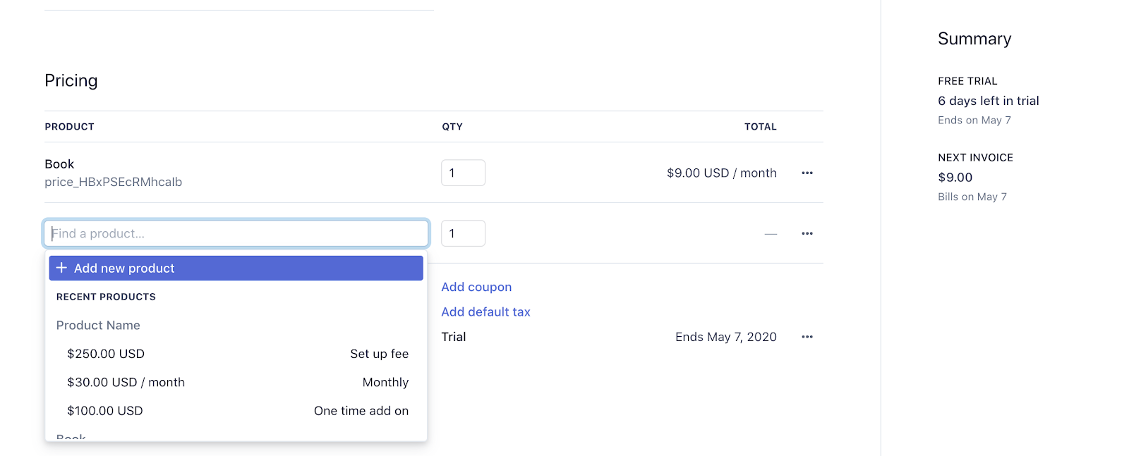 White background with a drop-down menu to "Add new product"