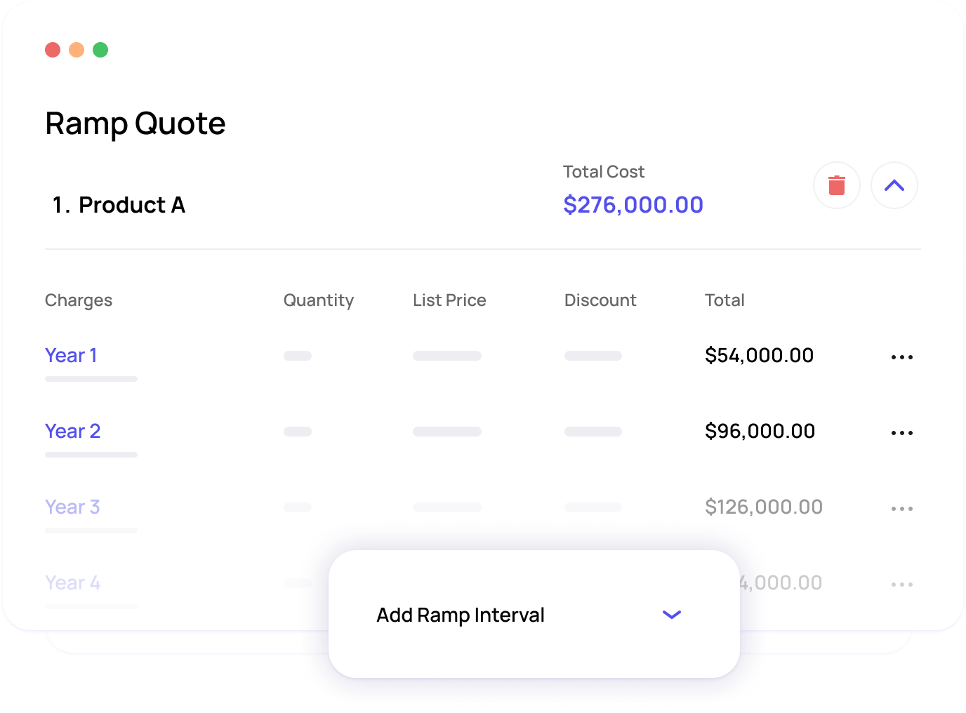 Ramp quote in Subskribe shown in a table view.