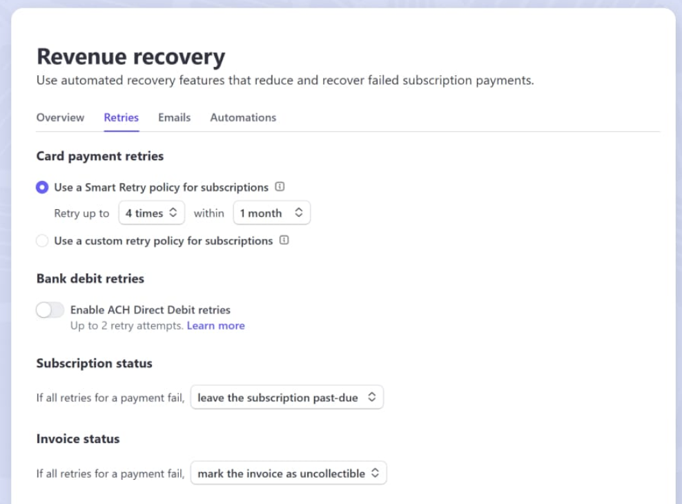 Revenue recovery in Stripe.