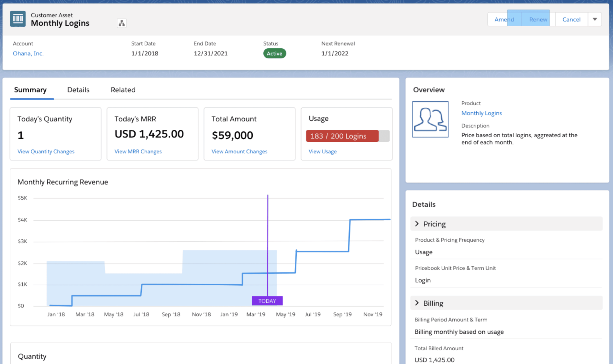 Account summary in Agentforce Revenue Management.
