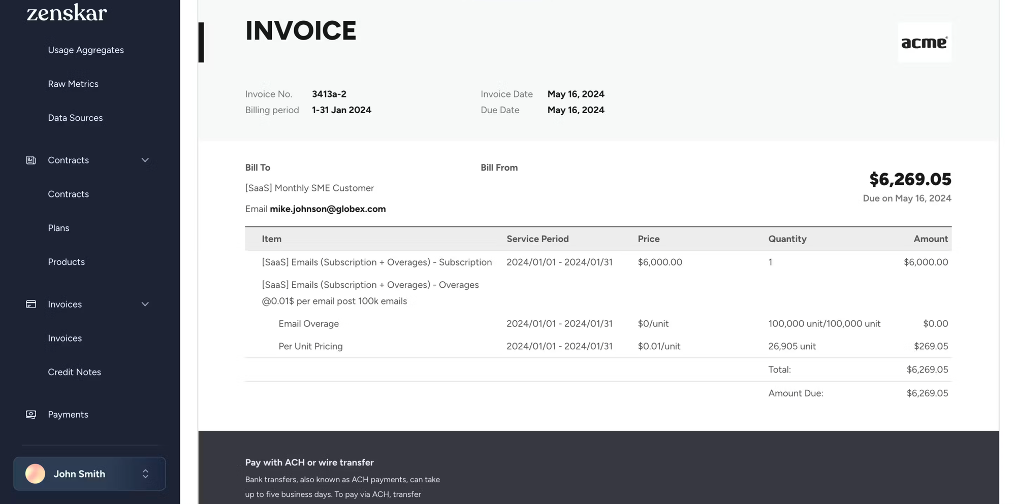 Invoice in Zenskar.