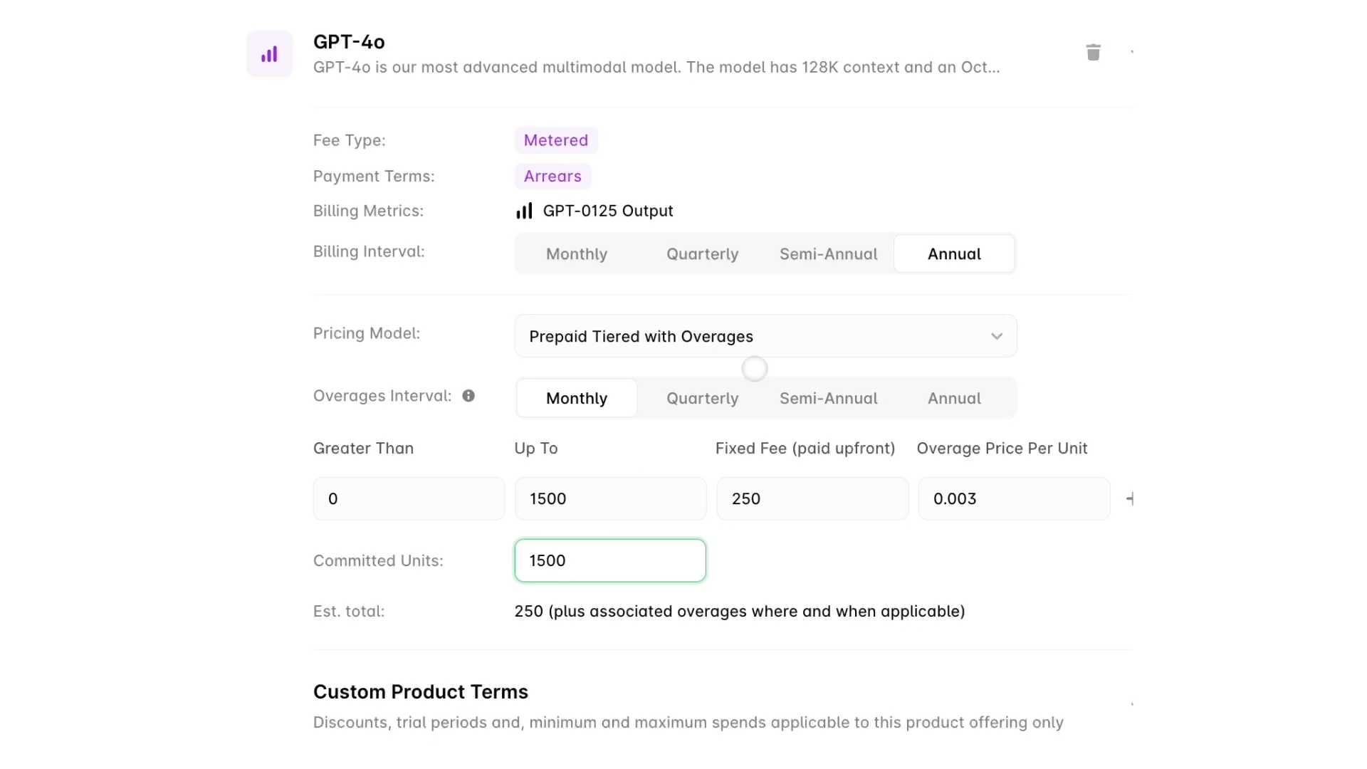 Configuring a quote in Alguna CPQ based on a prepaid tiered with overages pricing model.