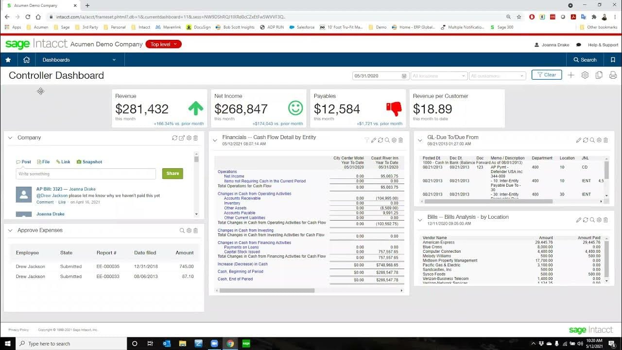 Sage Intacct controller dashboard.