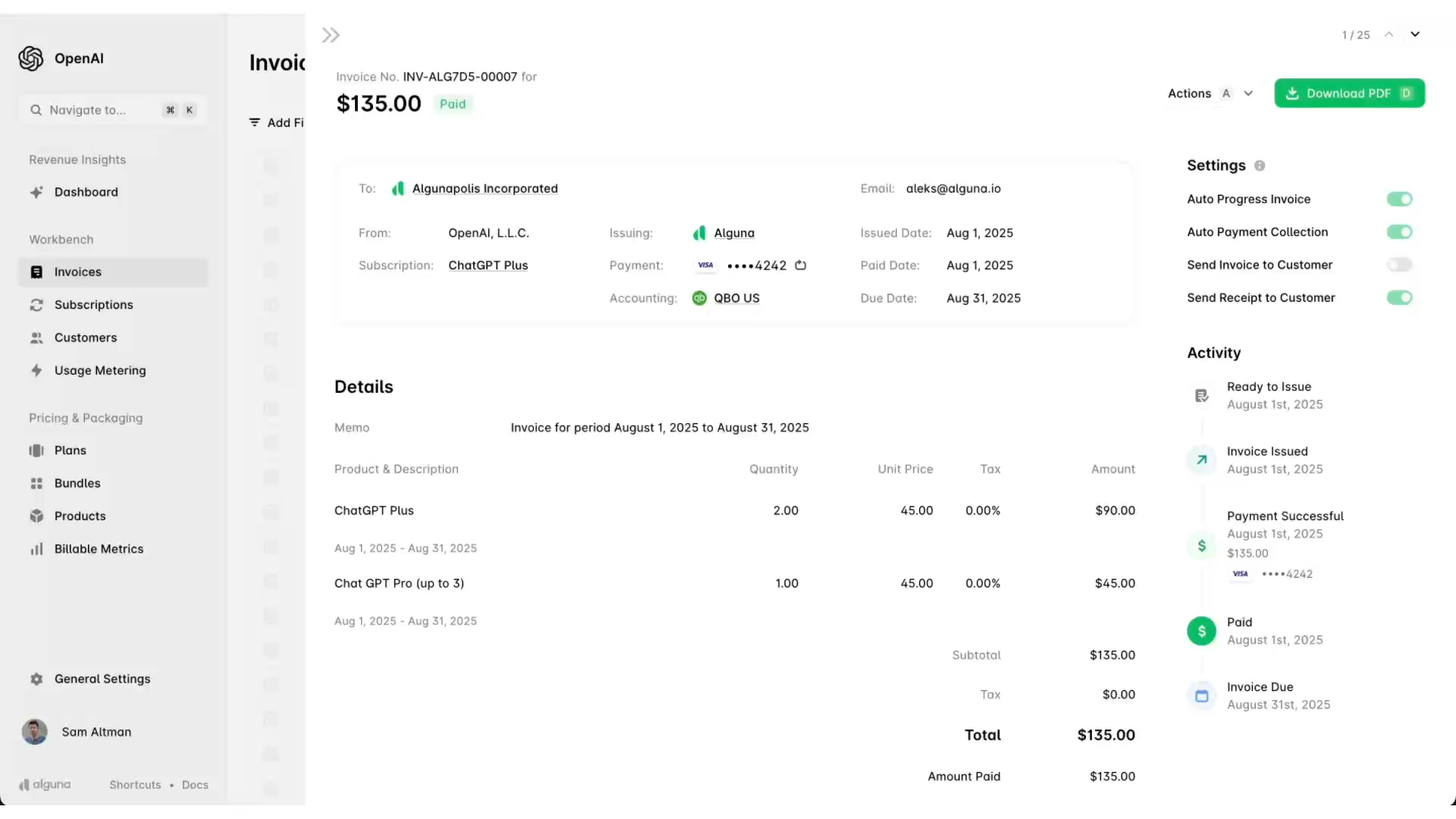 Automate invoicing and payment collection in Alguna.