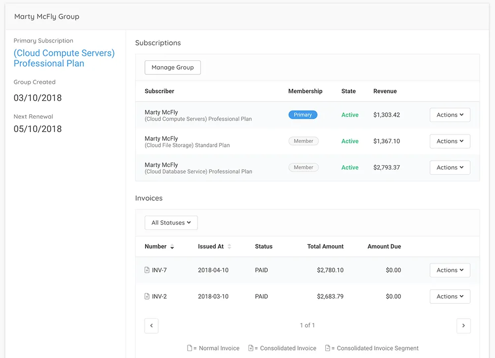 Subscription overview in Maxio.