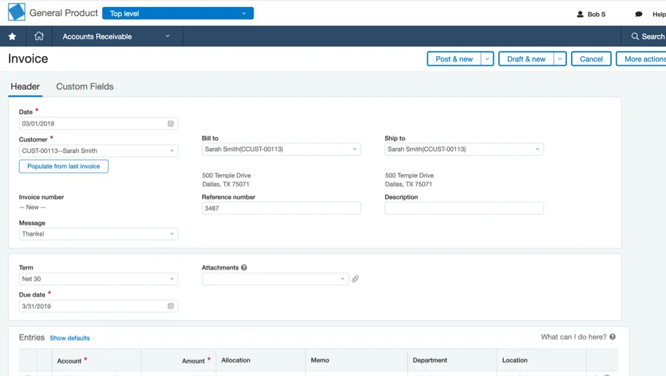 Invoice setup in Sage Intacct.