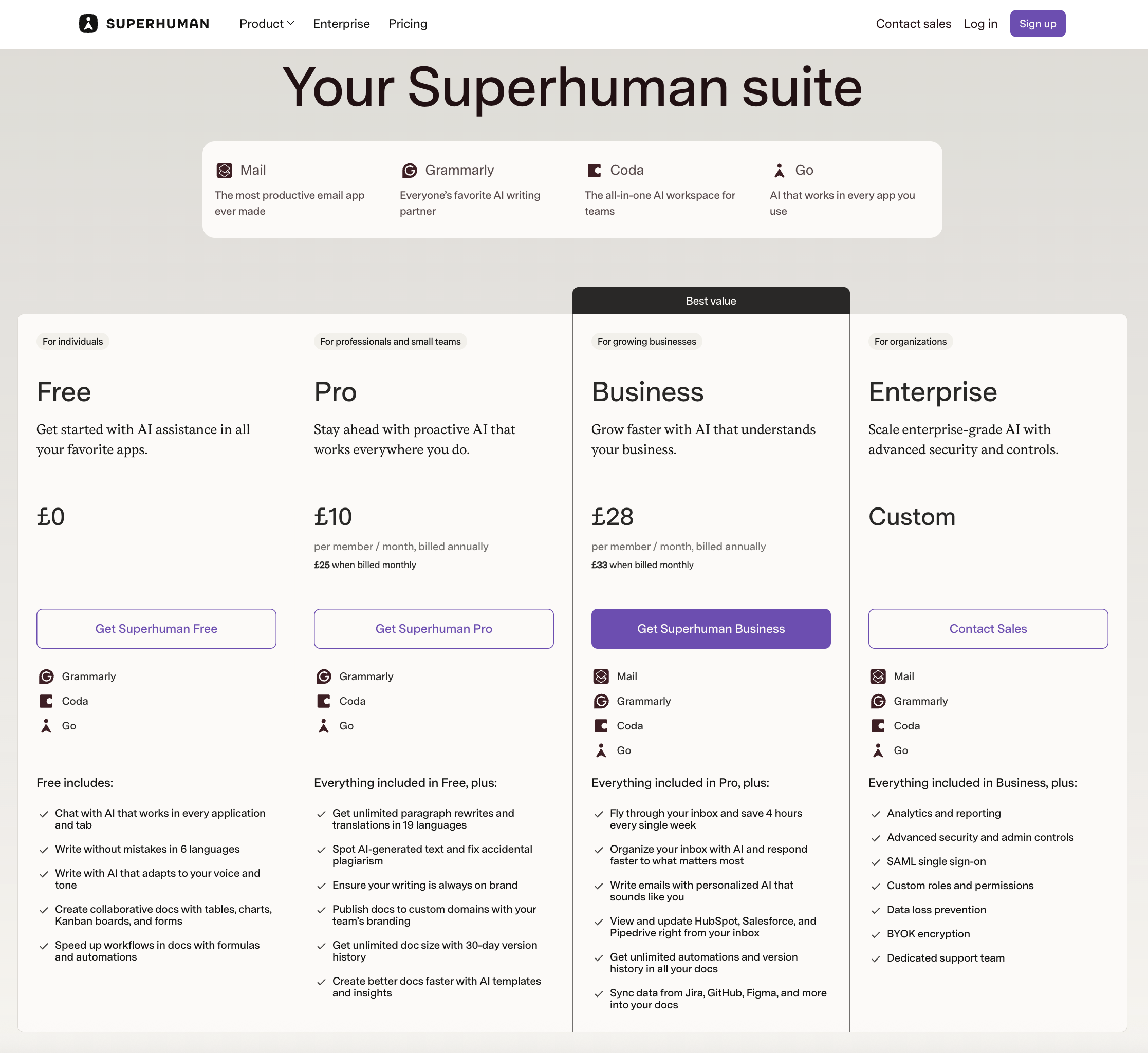 Seat based pricing from Superhuman.