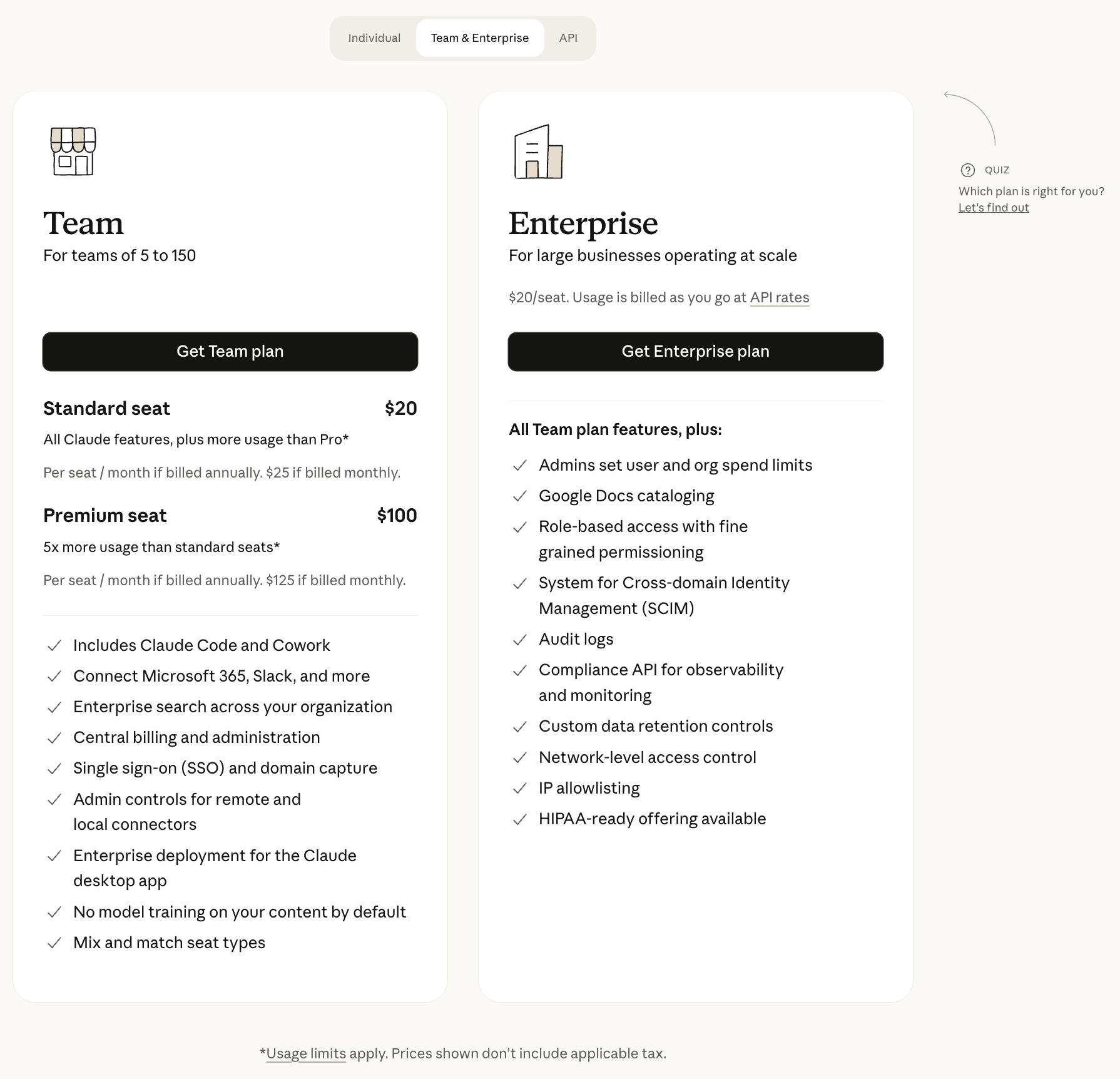 Enterprise pricing model for Claude.