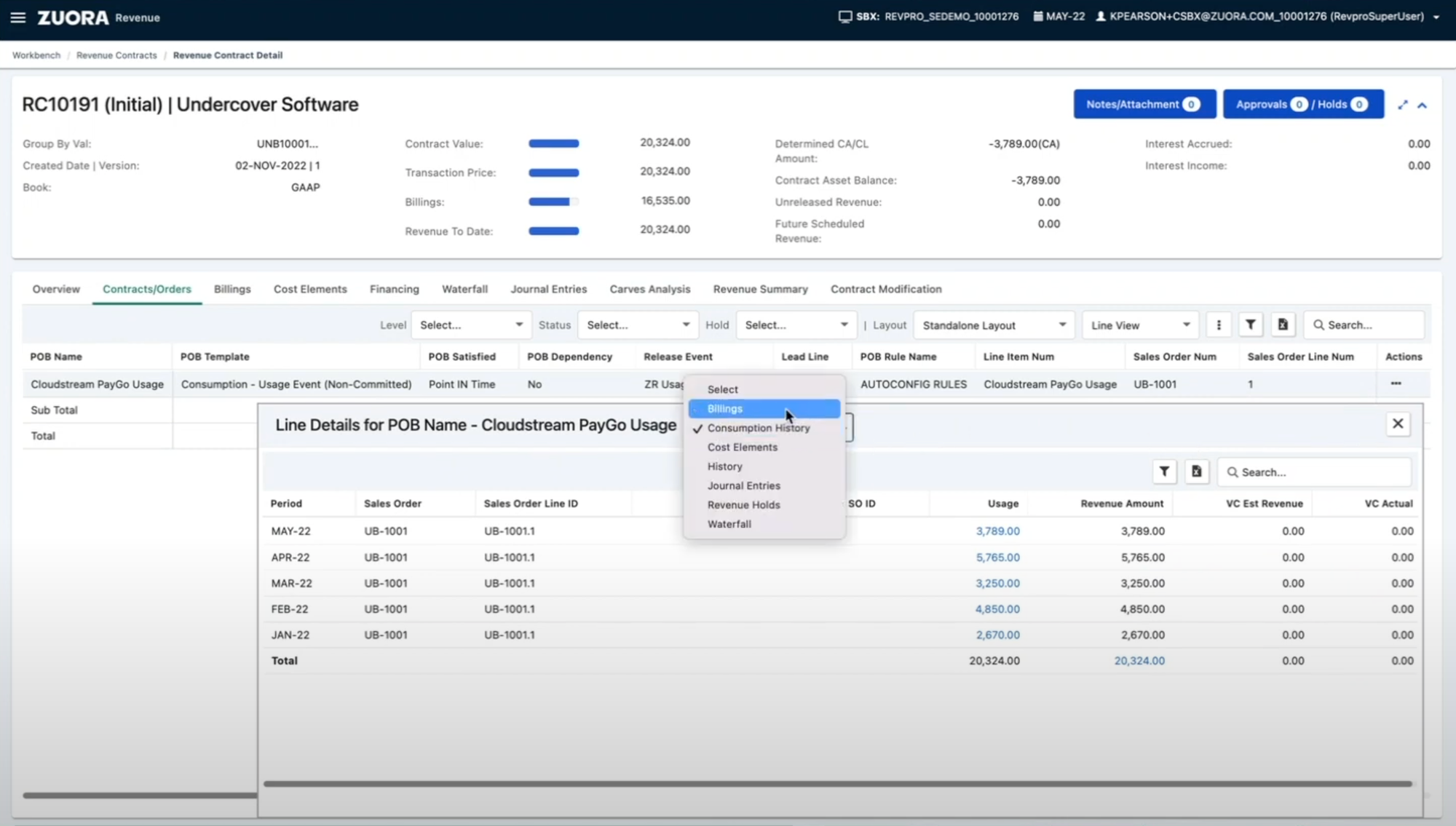 Consumption revenue in Zuora.